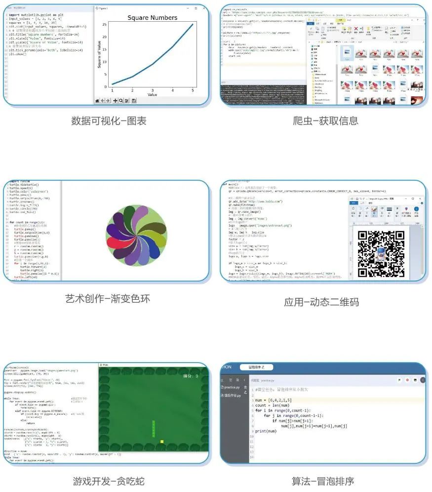 数据可视化、爬虫、艺术创作、二维码、游戏、算法等项目